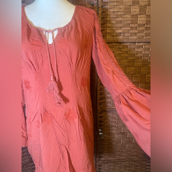 Monoreno dress Boho Large Orange Long sleeve Embroidered Design - Picture 5 of 9